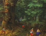 森林景观(在逃往埃及途中休息)，细节 - 老简·布鲁格尔